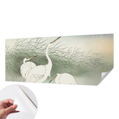 Fotomural decorativo para cabecero de cama con diseño de garzas entre la hierba