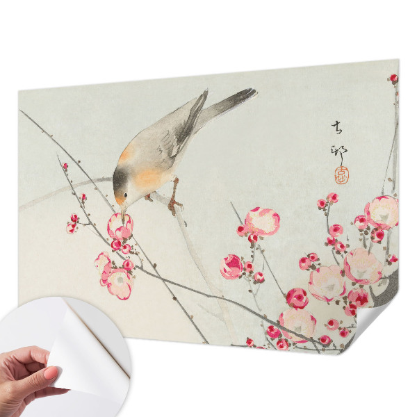 Papel mural con patrón decorativo con diseño de pájaro y flor