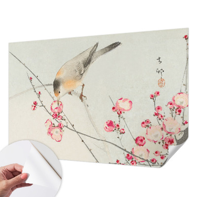 Papel mural con patrón decorativo con diseño de pájaro y flor