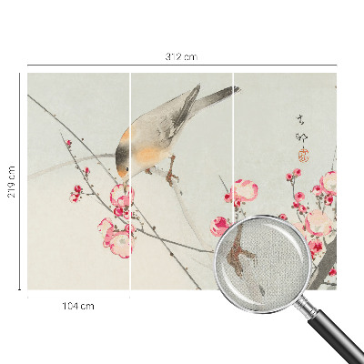 Papel mural con patrón decorativo con diseño de pájaro y flor