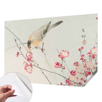 Papel mural con patrón decorativo con diseño de pájaro y flor