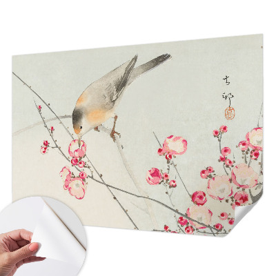 Papel mural con patrón decorativo con diseño de pájaro y flor