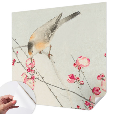 Papel mural con patrón decorativo con diseño de pájaro y flor