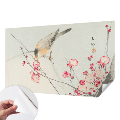 Papel mural con patrón decorativo con diseño de pájaro y flor