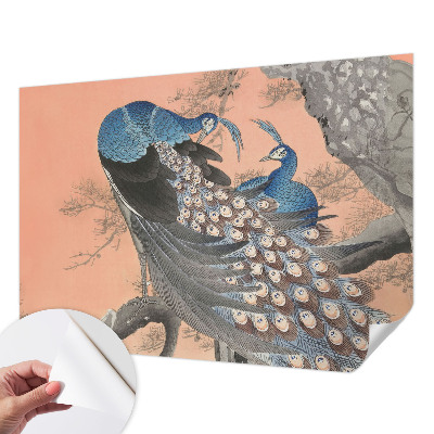 Papel mural texturado decorativo con diseño de pluma de pavo real
