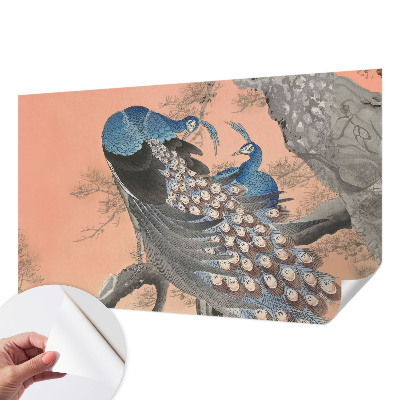 Papel mural texturado decorativo con diseño de pluma de pavo real