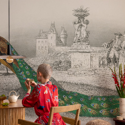 Fotomural decorativo para cabecero de cama Plumas coloridas