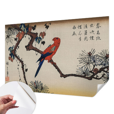 Papel mural con patrón decorativo con diseño de un pájaro posado en una rama