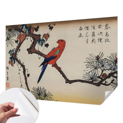 Papel mural con patrón decorativo con diseño de un pájaro posado en una rama