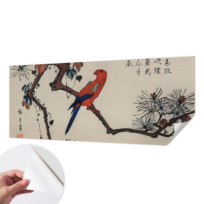 Papel mural con patrón decorativo con diseño de un pájaro posado en una rama