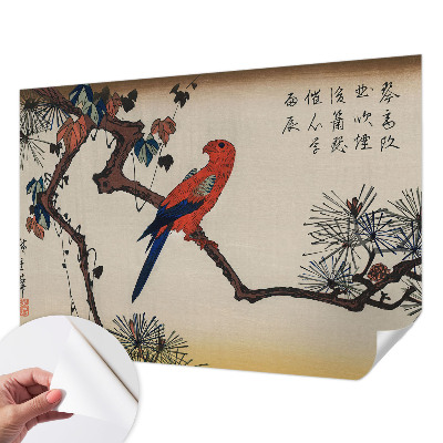 Papel mural con patrón decorativo con diseño de un pájaro posado en una rama