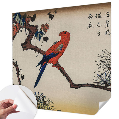 Papel mural con patrón decorativo con diseño de un pájaro posado en una rama