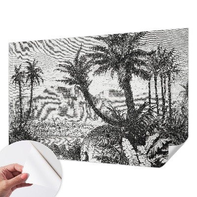 Papel mural texturado decorativo con motivo de oasis tropical