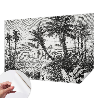 Papel mural texturado decorativo con motivo de oasis tropical