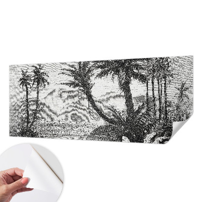 Papel mural texturado decorativo con motivo de oasis tropical