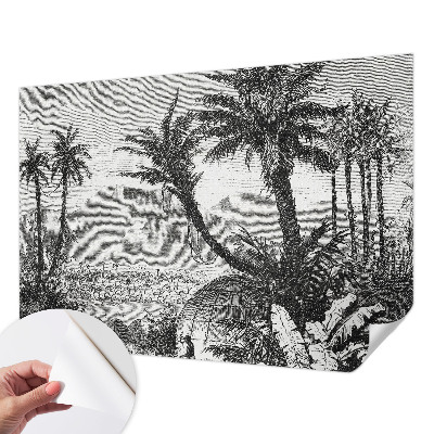 Papel mural texturado decorativo con motivo de oasis tropical