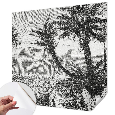 Papel mural texturado decorativo con motivo de oasis tropical