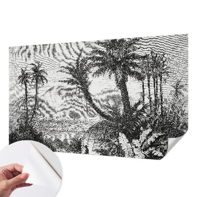 Papel mural texturado decorativo con motivo de oasis tropical