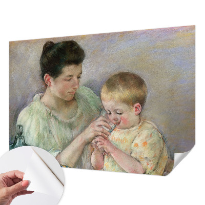 Fotomural decorativo para cabecero de cama con advertencia sobre cuidado parental