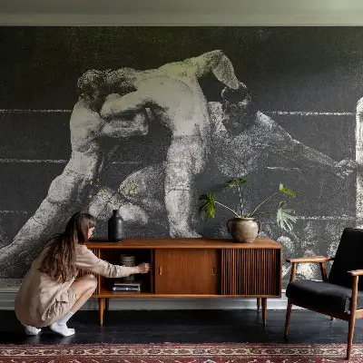 Mural de pared con estampado hermoso con el motivo de un duelo de boxeadores