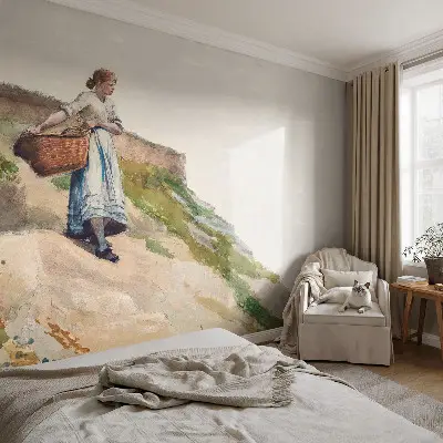 Papel mural con patrón decorativo con un paisaje femenino