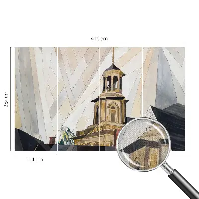 Fotomural decorativo para cabecero de cama con diseño de torre arquitectónica