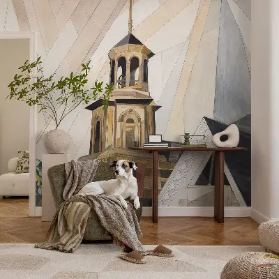 Fotomural decorativo para cabecero de cama con diseño de torre arquitectónica