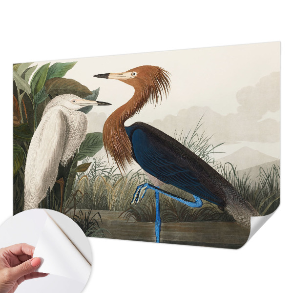 Fotomural decorativo para cabecero de cama con diseño de pájaros entre plantas