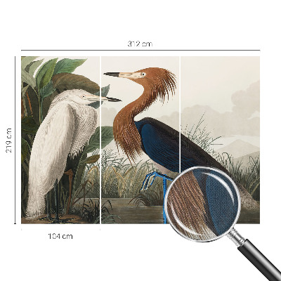Fotomural decorativo para cabecero de cama con diseño de pájaros entre plantas