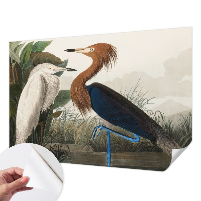 Fotomural decorativo para cabecero de cama con diseño de pájaros entre plantas