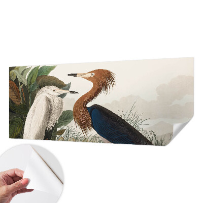 Fotomural decorativo para cabecero de cama con diseño de pájaros entre plantas