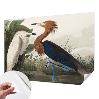 Fotomural decorativo para cabecero de cama con diseño de pájaros entre plantas