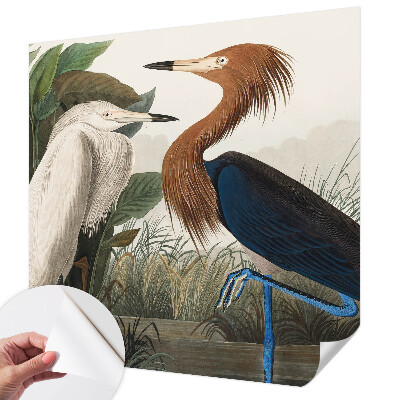 Fotomural decorativo para cabecero de cama con diseño de pájaros entre plantas