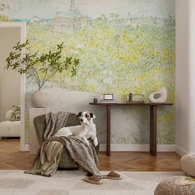 Fotomural decorativo para cabecero de cama con diseño 'Relajación primaveral' para dormitorio