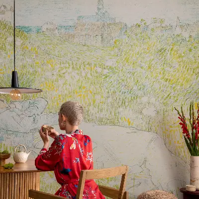 Fotomural decorativo para cabecero de cama con diseño 'Relajación primaveral' para dormitorio