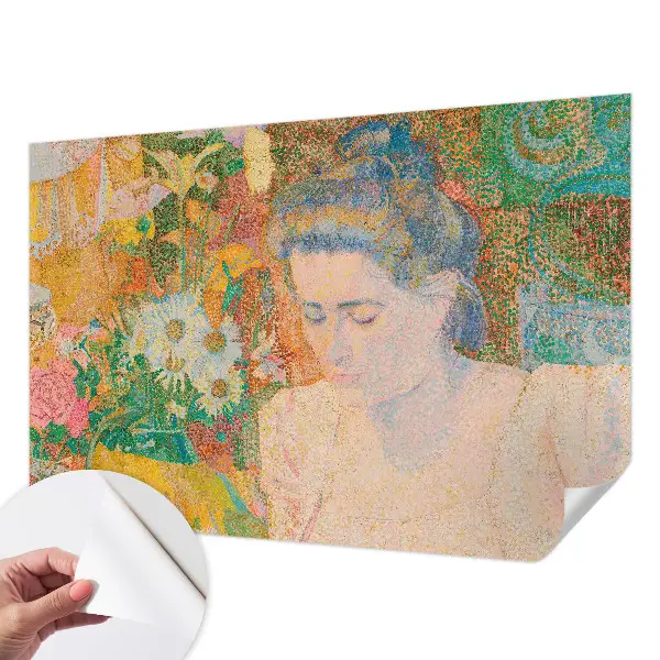 Papel mural texturado decorativo con motivo de retrato floral