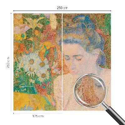 Papel mural texturado decorativo con motivo de retrato floral