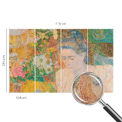 Papel mural texturado decorativo con motivo de retrato floral