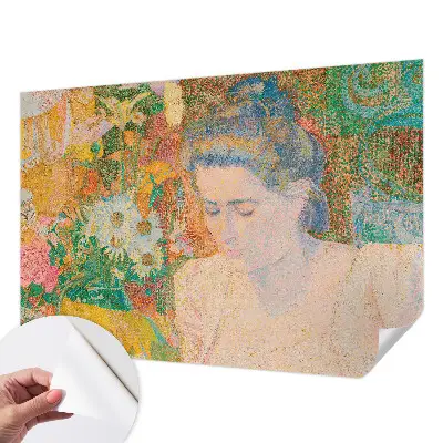 Papel mural texturado decorativo con motivo de retrato floral