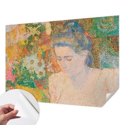 Papel mural texturado decorativo con motivo de retrato floral