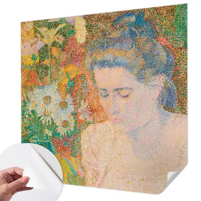 Papel mural texturado decorativo con motivo de retrato floral