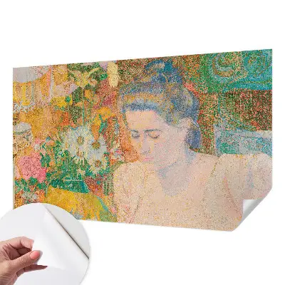 Papel mural texturado decorativo con motivo de retrato floral