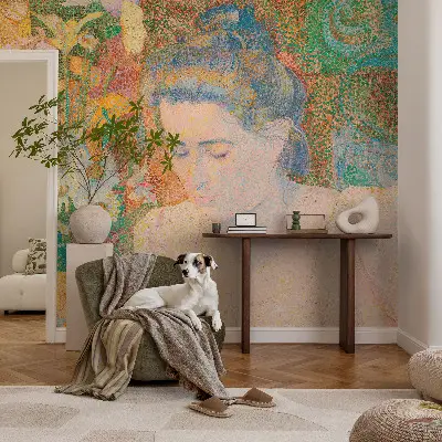 Papel mural texturado decorativo con motivo de retrato floral