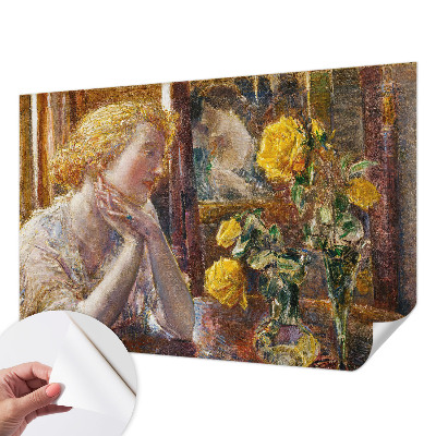 Mural de pared con estampado hermoso con la imagen de una mujer entre rosas