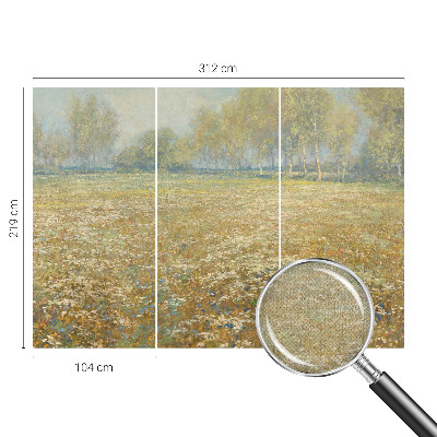 Fotomural decorativo para cabecero de cama con un motivo de campo en flor