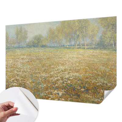 Fotomural decorativo para cabecero de cama con un motivo de campo en flor