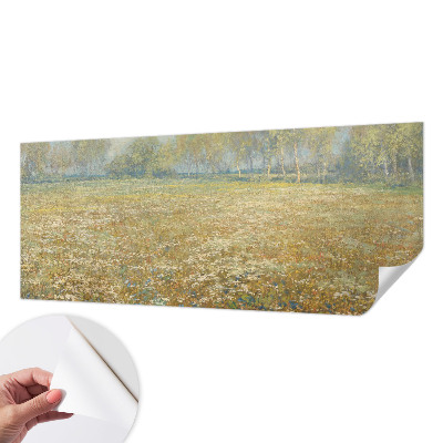 Fotomural decorativo para cabecero de cama con un motivo de campo en flor