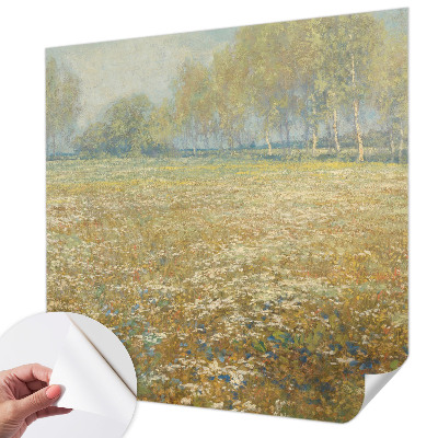 Fotomural decorativo para cabecero de cama con un motivo de campo en flor