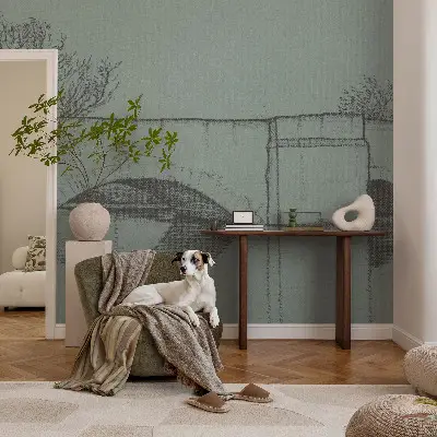 Fotomural decorativo para cabecero de cama con diseño de un puente de arco