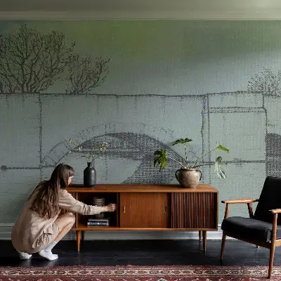 Fotomural decorativo para cabecero de cama con diseño de un puente de arco